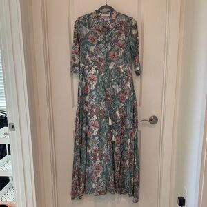 Tory Burch Green and Pink Floral Maxi Dress